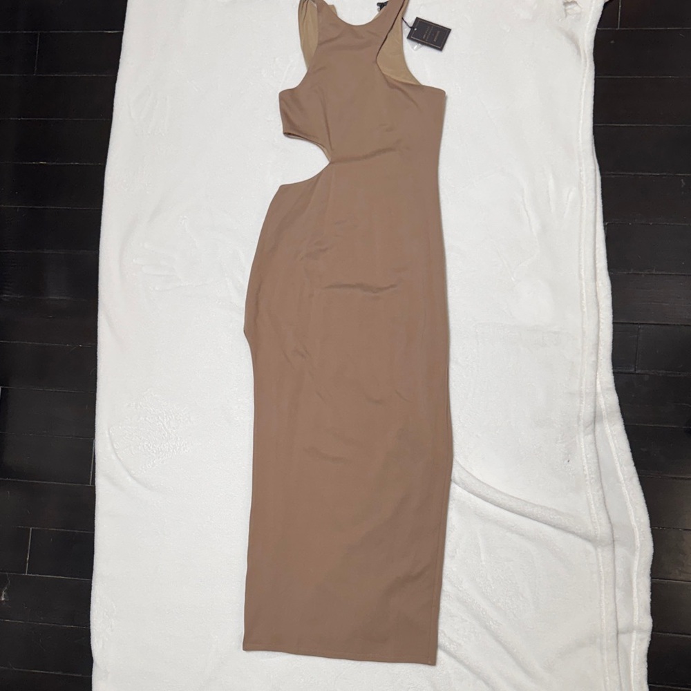 Chic One Shoulder Tan Dress